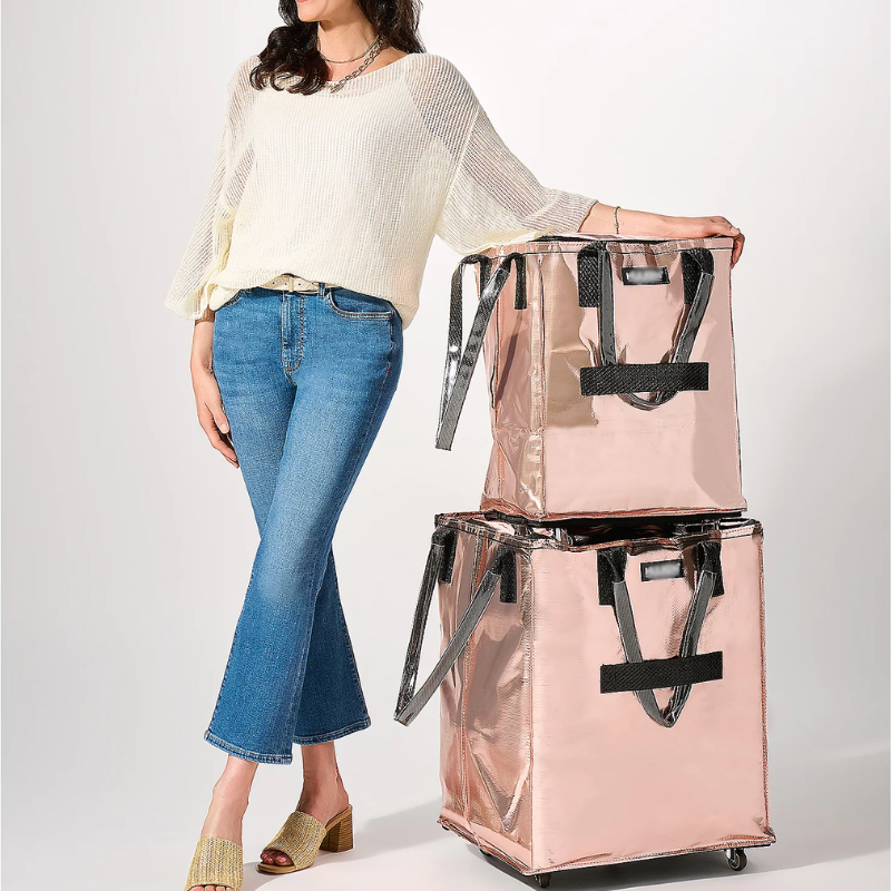 HK Rolling Tote Bag with Zip Top & Button Closure