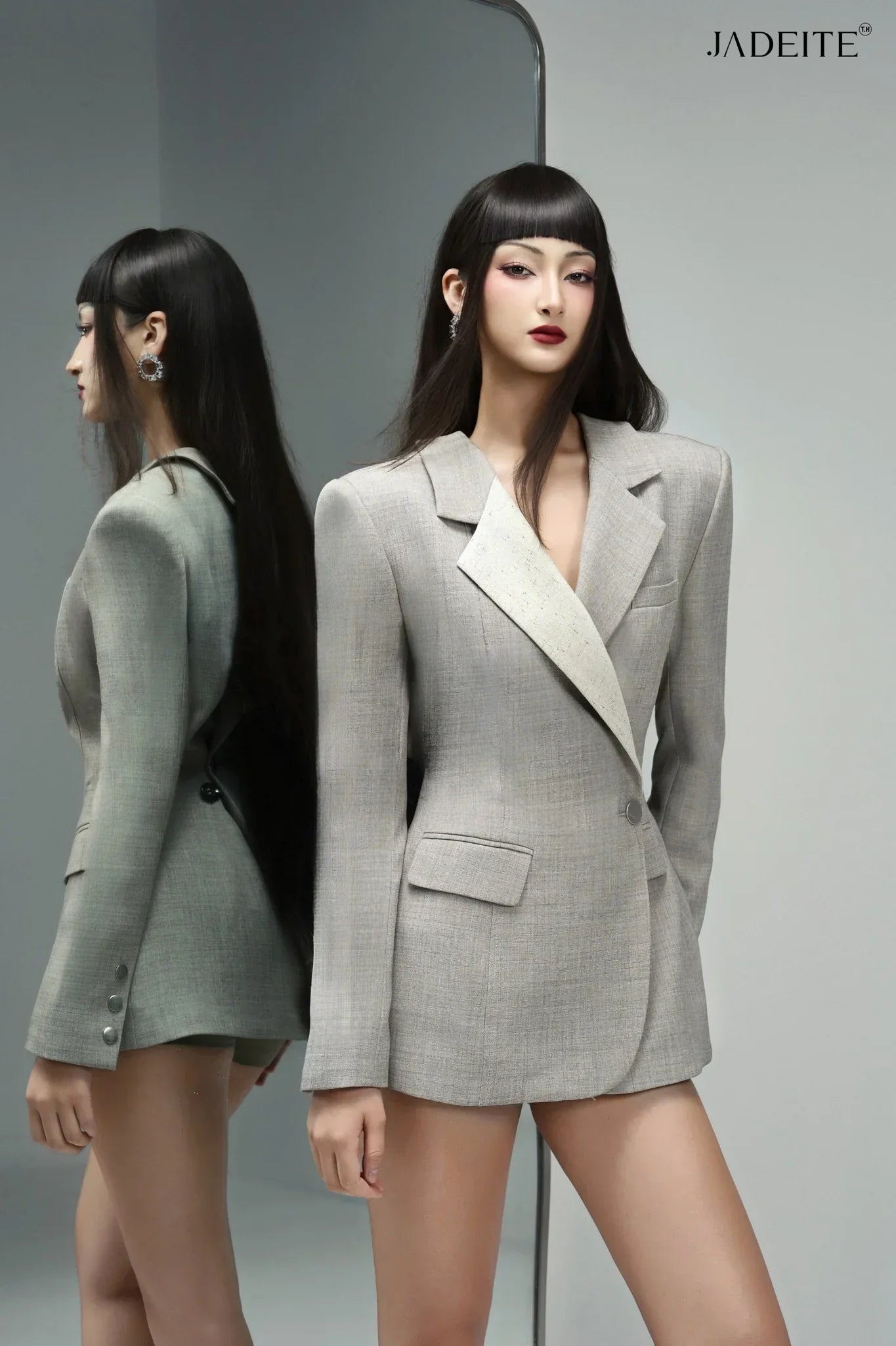 2-side Beige Vest & Ash Grey Short-Skirt