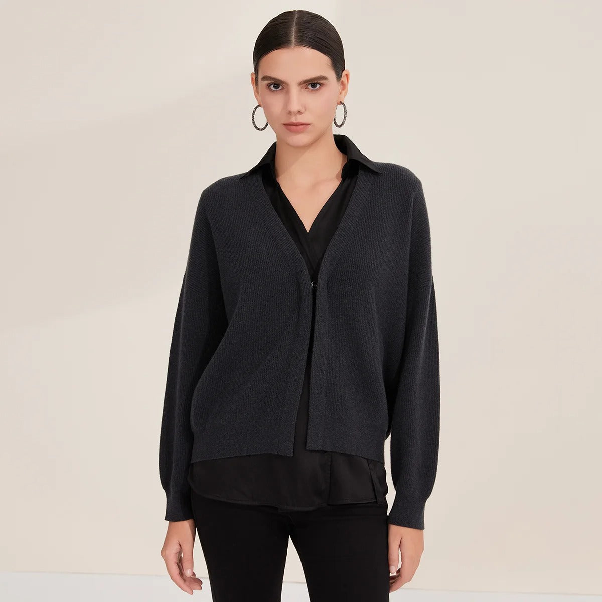 BD4521254 Women's Wool Cardigan and Silk Vest V-Neck 2 Pieces Set BC Luxury Fall Clothing for Women